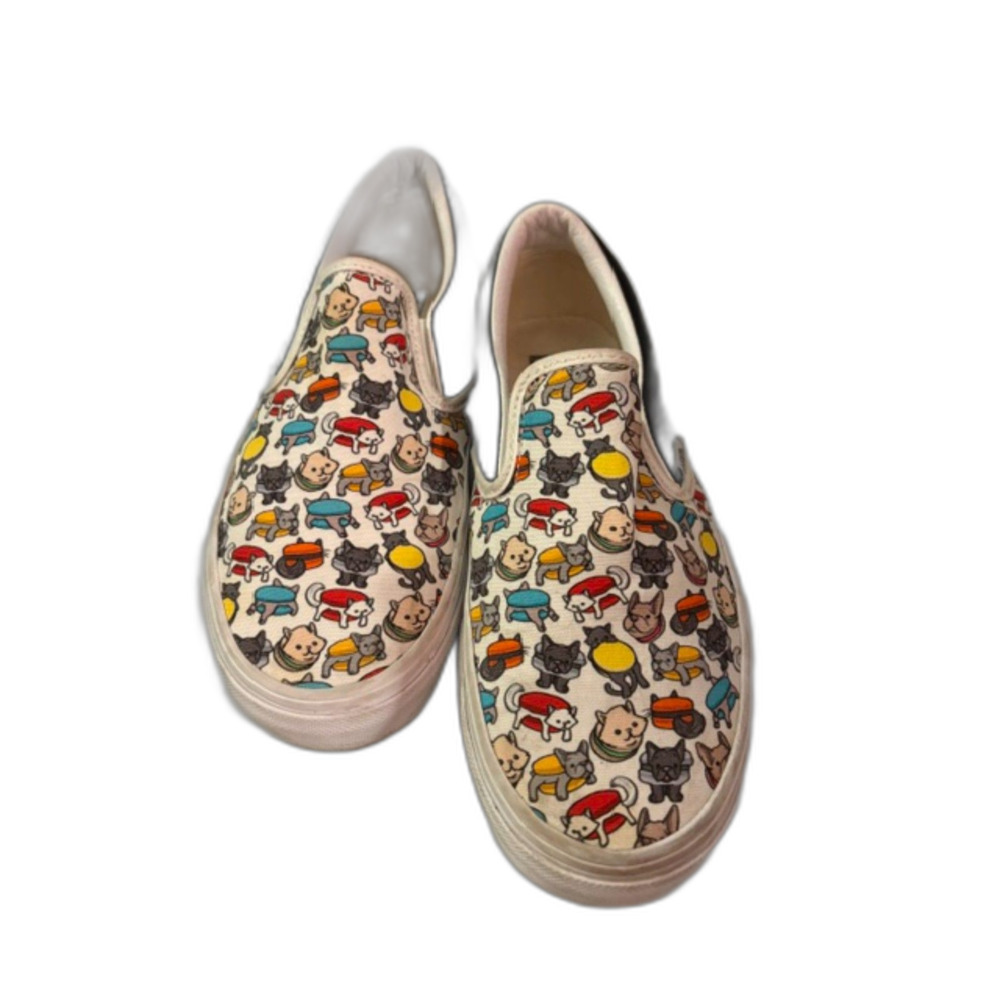 Vans Unisex Cat and Dog slip ons with checkered sole, size 6US Men, 7.5US Women.